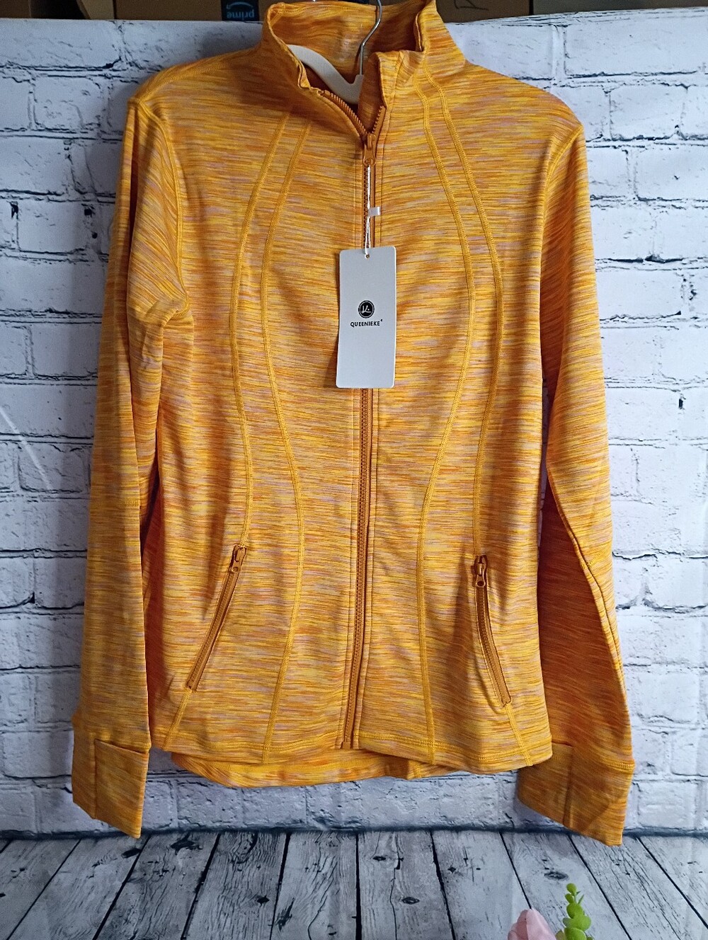 QUEENlEKE Yellow Marled Zip-Up Jacket NWT Sz Large